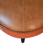 Durrie & Leather Mixed Footstool – Dark Walnut Finish
