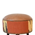 Durrie & Leather Mixed Footstool – Dark Walnut Finish