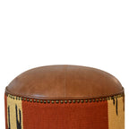 Durrie & Leather Mixed Footstool – Dark Walnut Finish