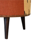 Durrie & Leather Mixed Footstool – Dark Walnut Finish