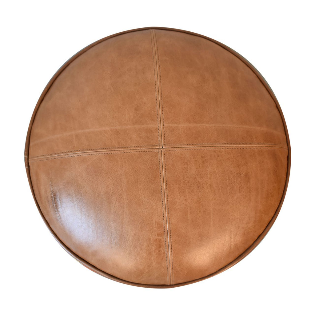 Durrie & Leather Mixed Footstool – Dark Walnut Finish