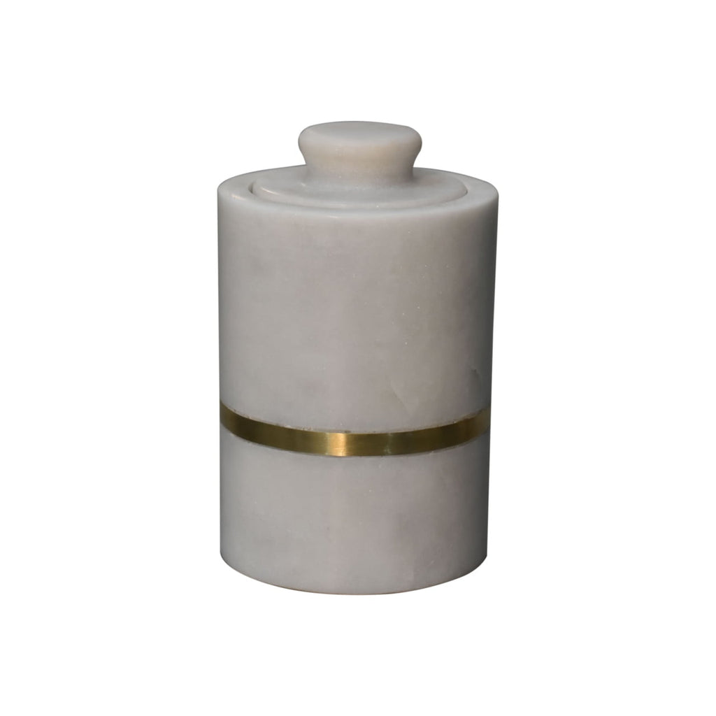 White Marble Bathroom Accessory Set – Brass Band, 5 Pieces