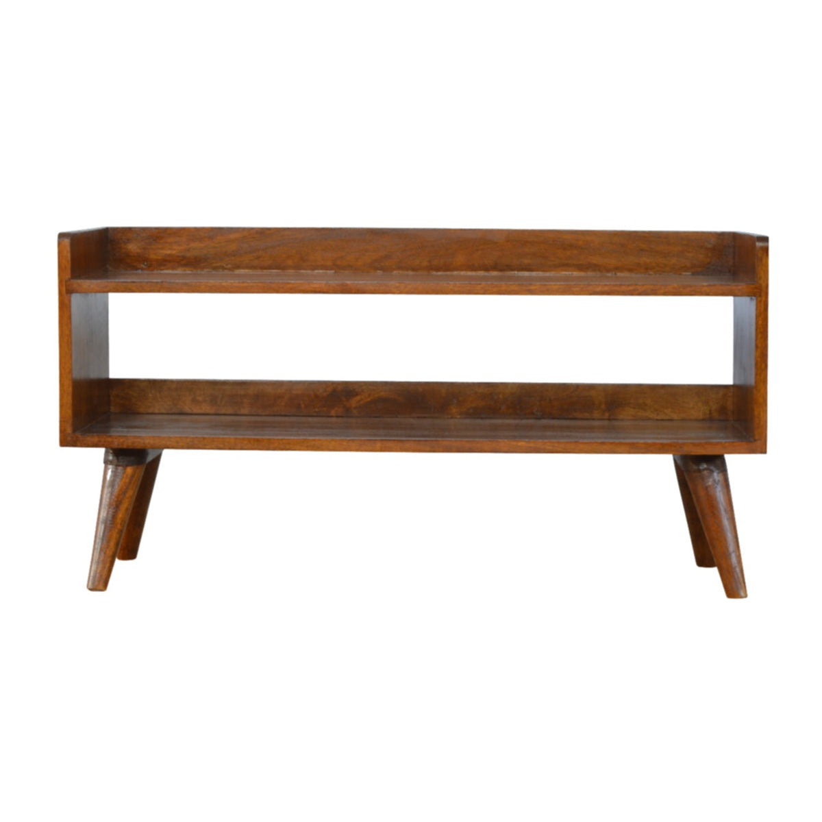 Nordic Solid Mango Wood Storage Bench – Chestnut Finish