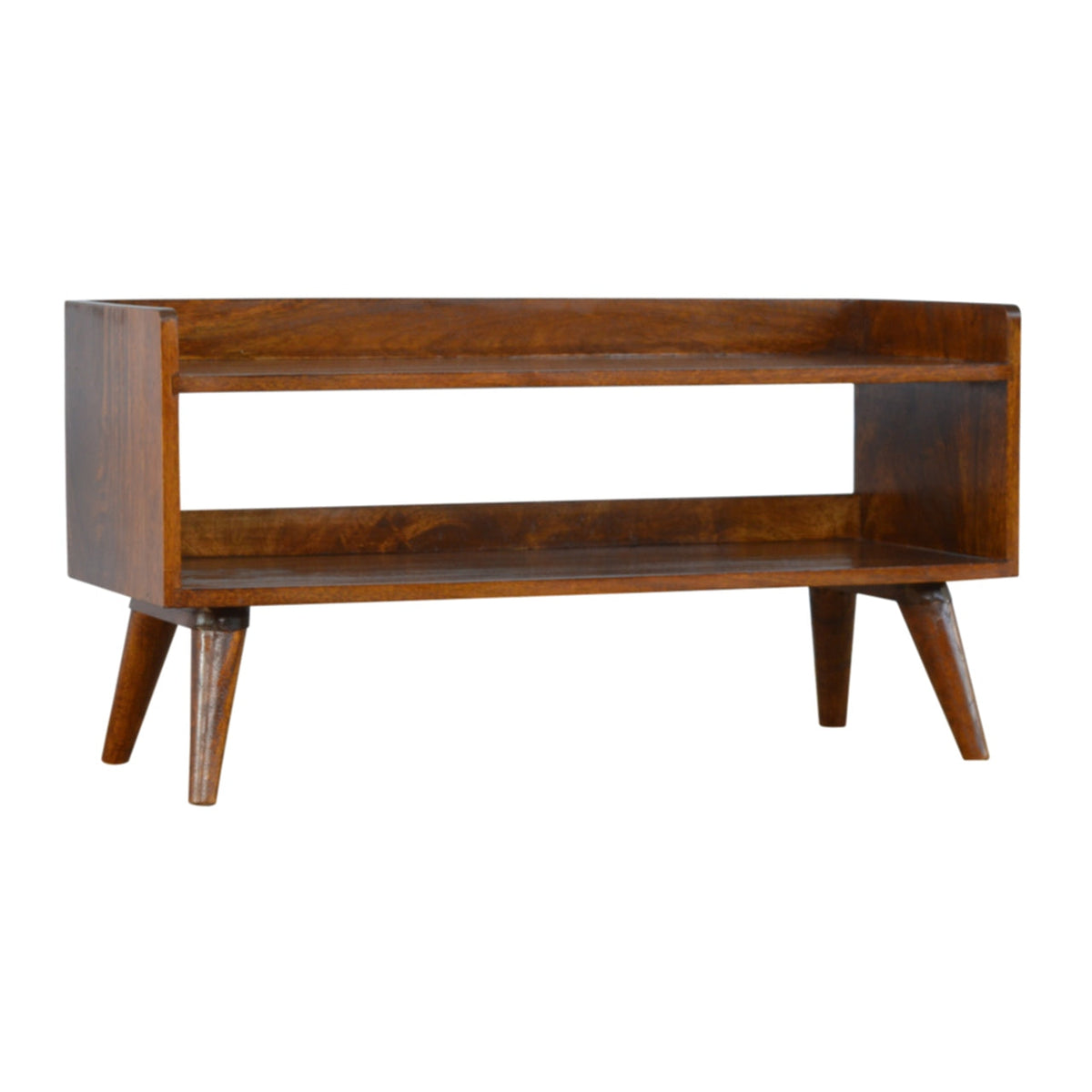 Nordic Solid Mango Wood Storage Bench – Chestnut Finish