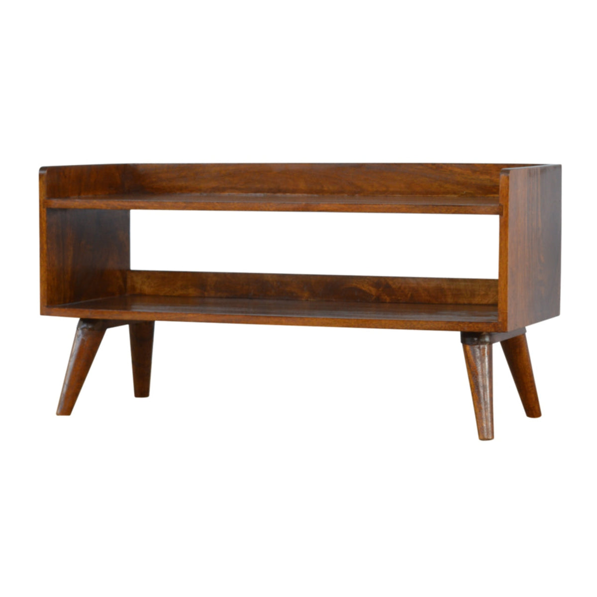 Nordic Solid Mango Wood Storage Bench – Chestnut Finish