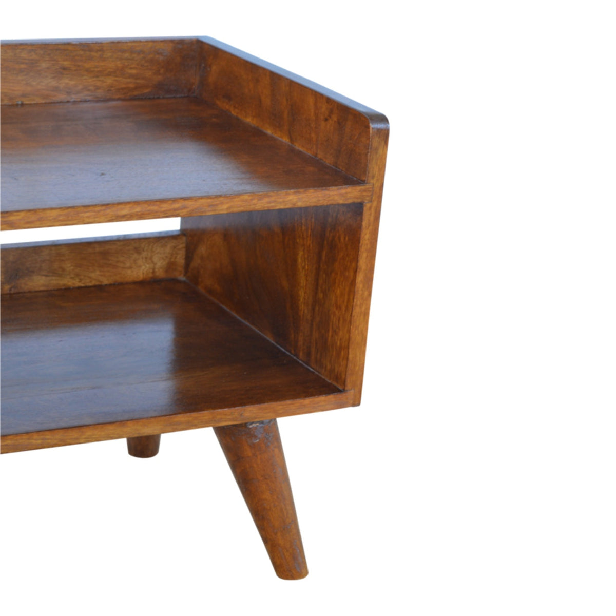 Nordic Solid Mango Wood Storage Bench – Chestnut Finish