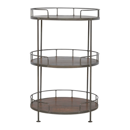 Industrial Metal & Wood Round Shelving Table – 3 Tiers