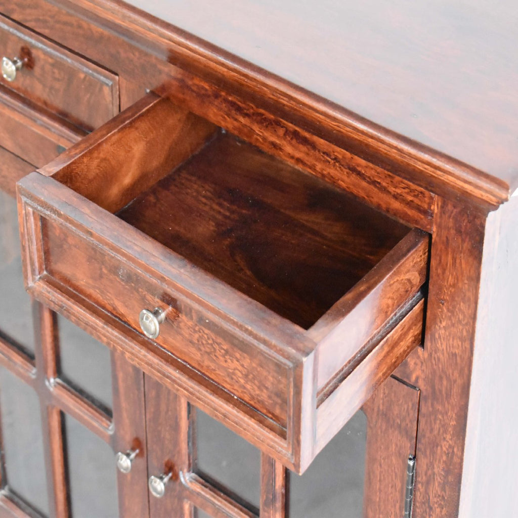 Large Glazed Solid Mango Wood Sideboard – Cherry Finish
