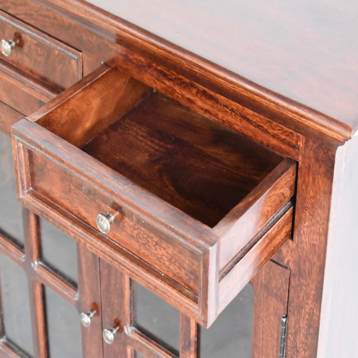 Large Glazed Solid Mango Wood Sideboard – Cherry Finish