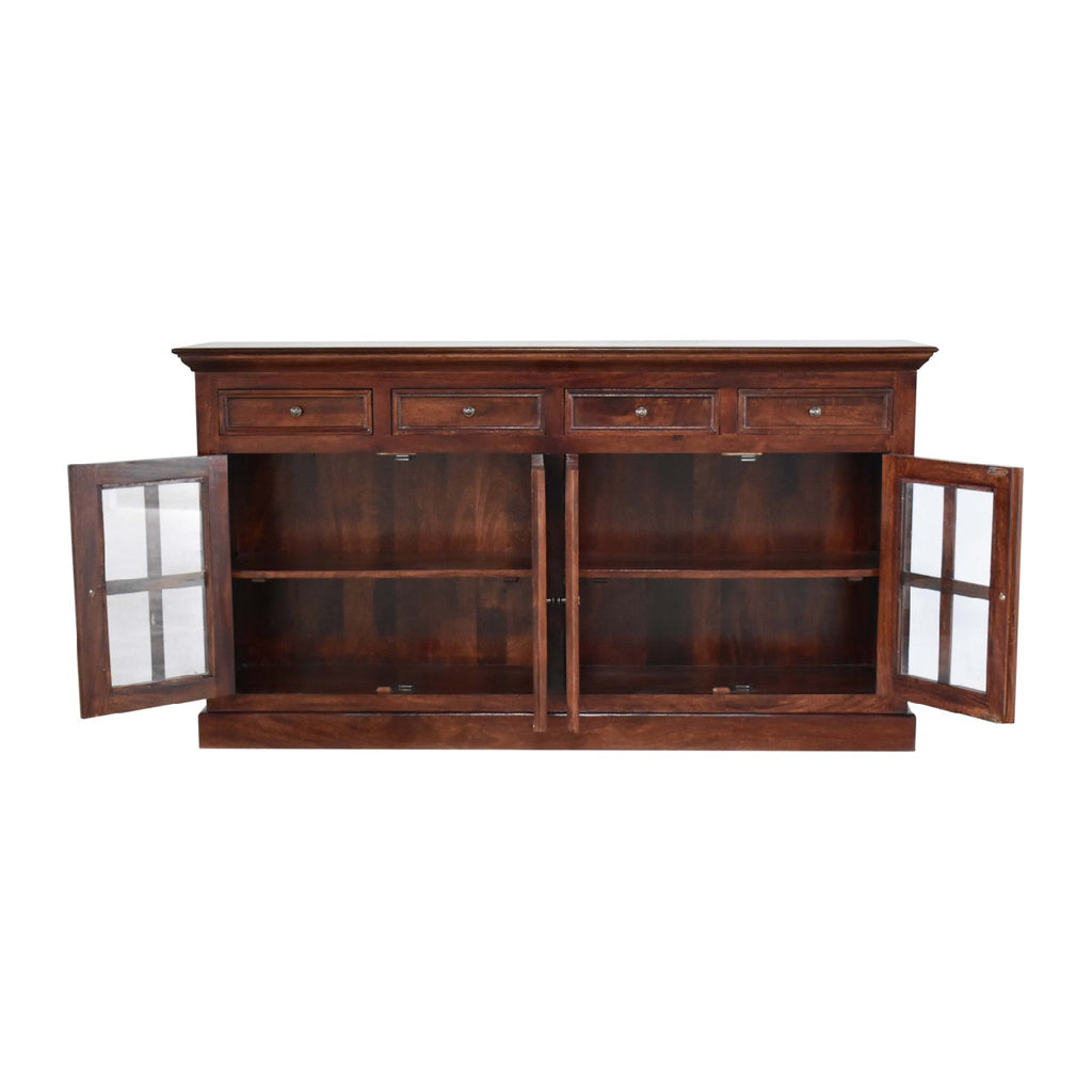 Large Glazed Solid Mango Wood Sideboard – Cherry Finish
