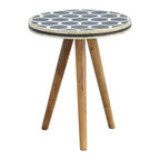 Solid Mango Wood & Bone Inlay Tripod Accent Stool – Decorative Use