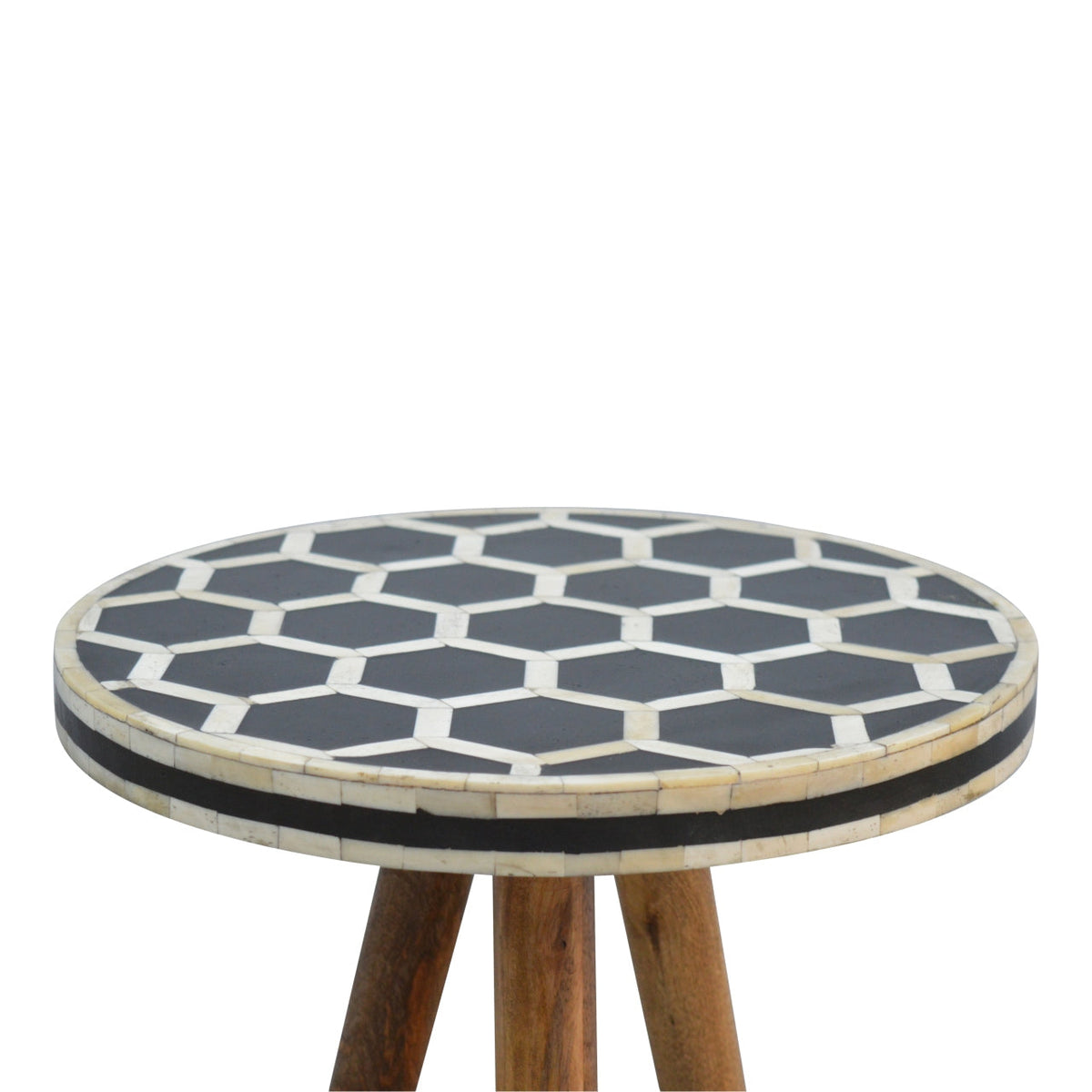Solid Mango Wood & Bone Inlay Tripod Accent Stool – Decorative Use