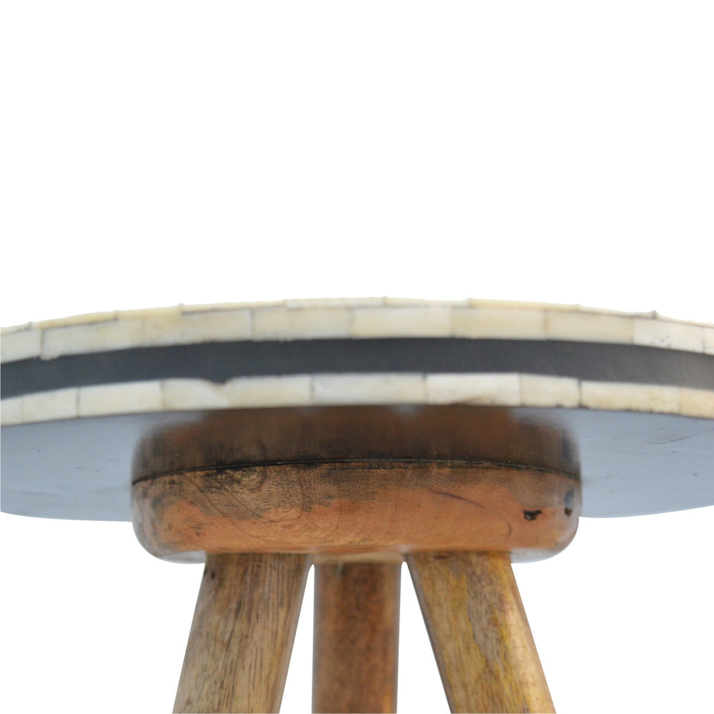 Solid Mango Wood & Bone Inlay Tripod Accent Stool – Decorative Use