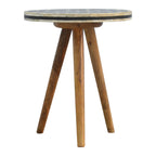 Solid Mango Wood & Bone Inlay Tripod Accent Stool – Decorative Use