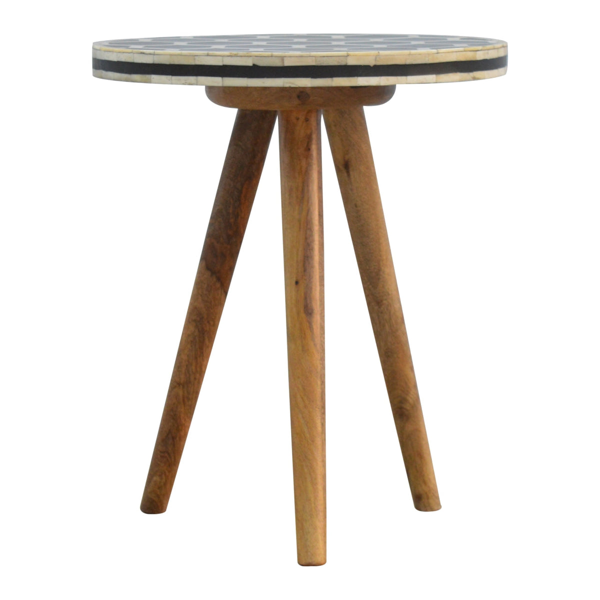 Solid Mango Wood & Bone Inlay Tripod Accent Stool – Decorative Use