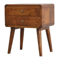 Solid Mango Wood Nightstand – Chestnut Finish, Curved 2-Drawer Design