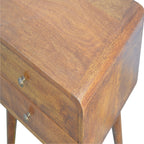 Solid Mango Wood Nightstand – Chestnut Finish, Curved 2-Drawer Design