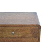 Solid Mango Wood Nightstand – Chestnut Finish, Curved 2-Drawer Design