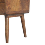 Solid Mango Wood Nightstand – Chestnut Finish, Curved 2-Drawer Design