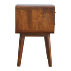 Solid Mango Wood Nightstand – Chestnut Finish, Curved 2-Drawer Design