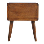 Solid Mango Wood Nightstand – Chestnut Finish, Curved 2-Drawer Design