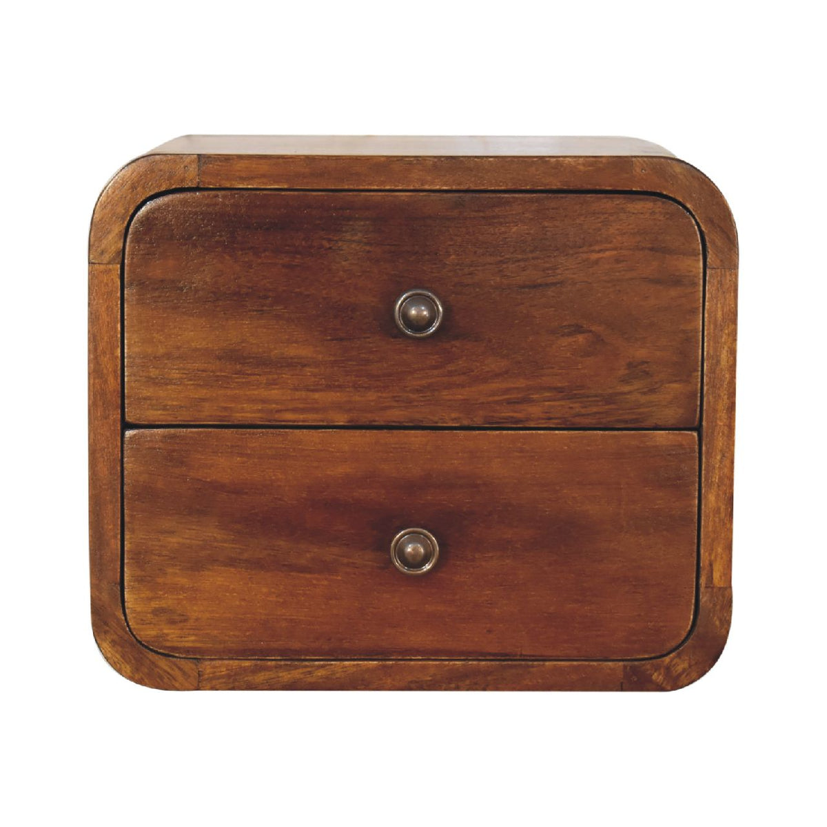 Floating Mini Solid Mango Wood Nightstand – Chestnut Finish, 2 Drawers