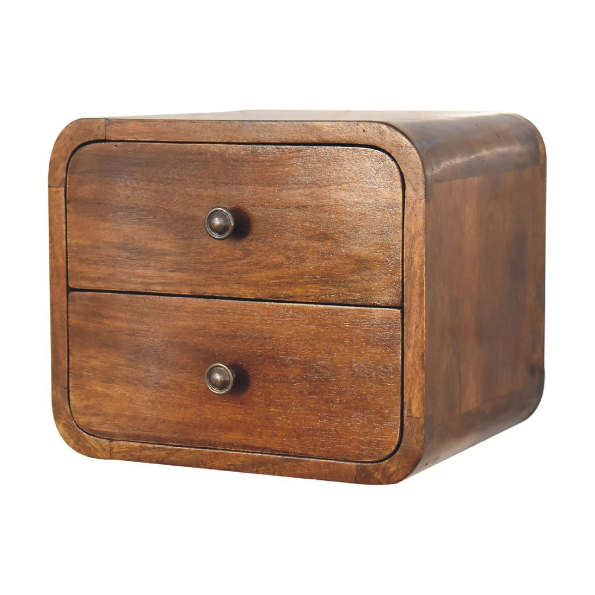 Floating Mini Solid Mango Wood Nightstand – Chestnut Finish, 2 Drawers