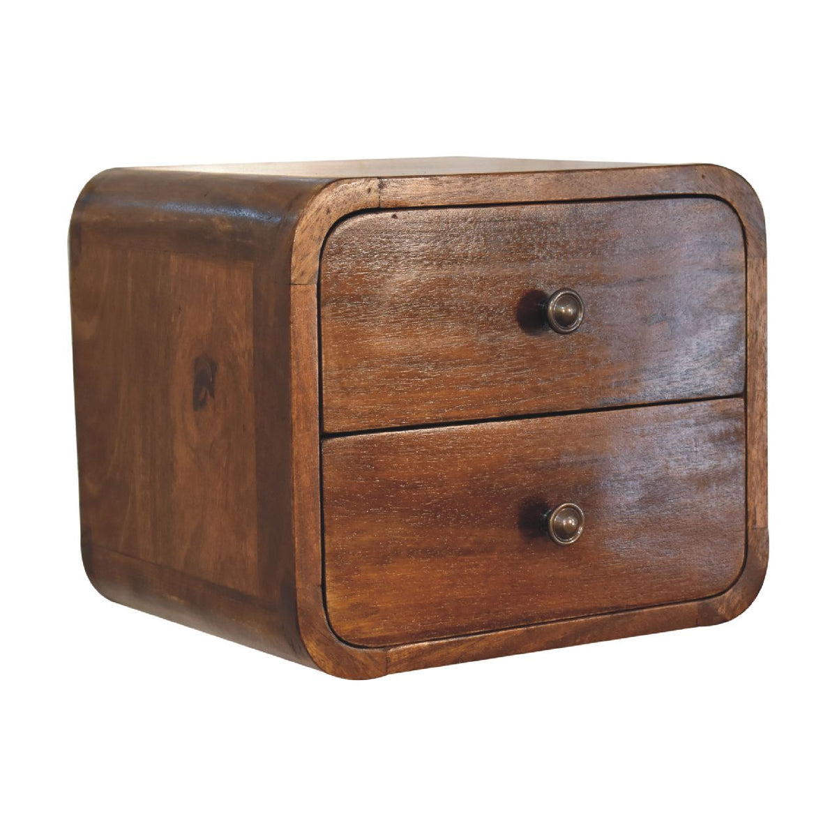 Floating Mini Solid Mango Wood Nightstand – Chestnut Finish, 2 Drawers