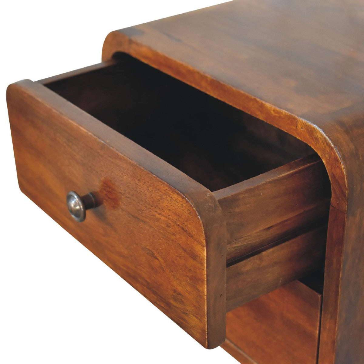 Floating Mini Solid Mango Wood Nightstand – Chestnut Finish, 2 Drawers