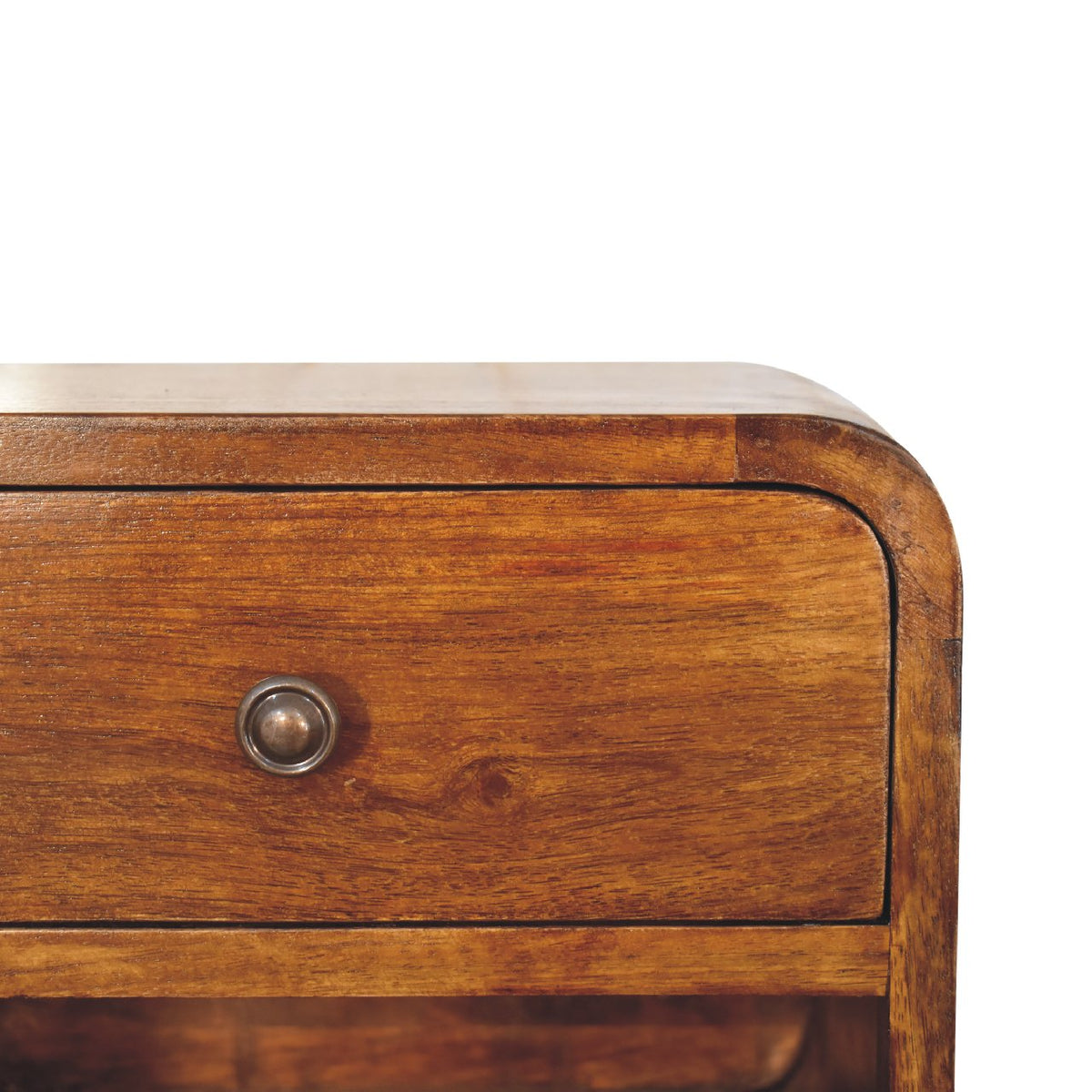 Mini Curve Floating Solid Mango Wood Nightstand – Chestnut Finish