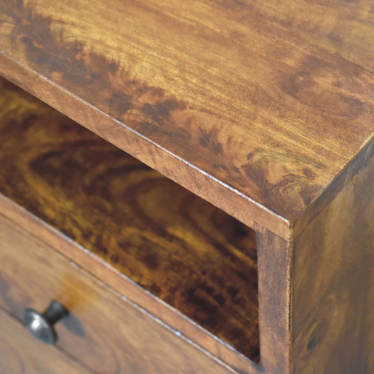 Mini Classic Solid Mango Wood Nightstand – Chestnut Finish