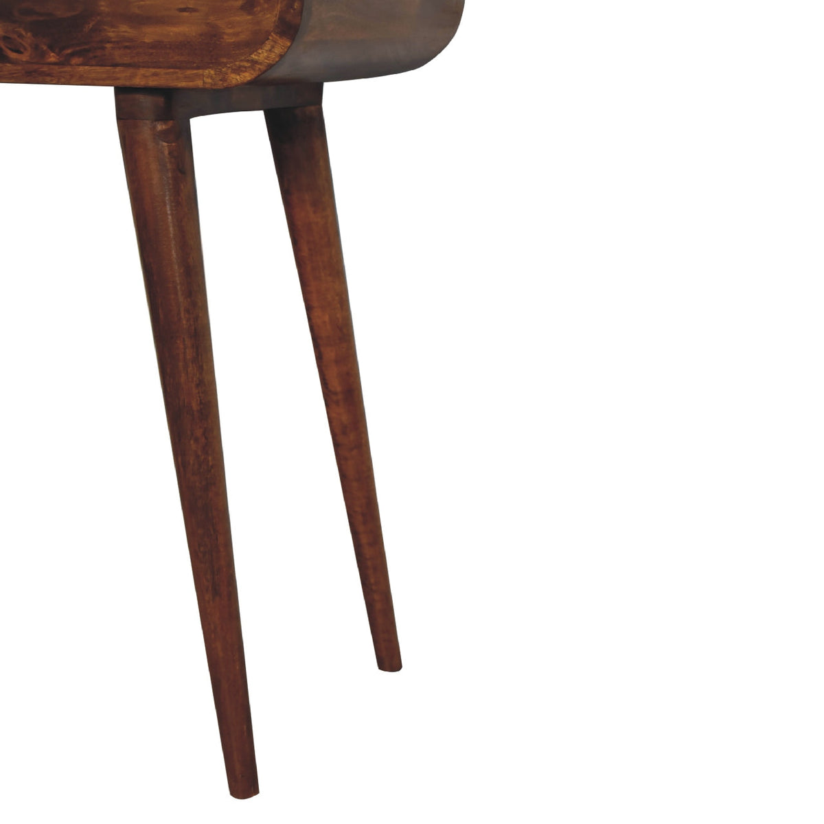 Mini Round Solid Mango Wood Dressing Table – Chestnut Finish, Folding Mirror