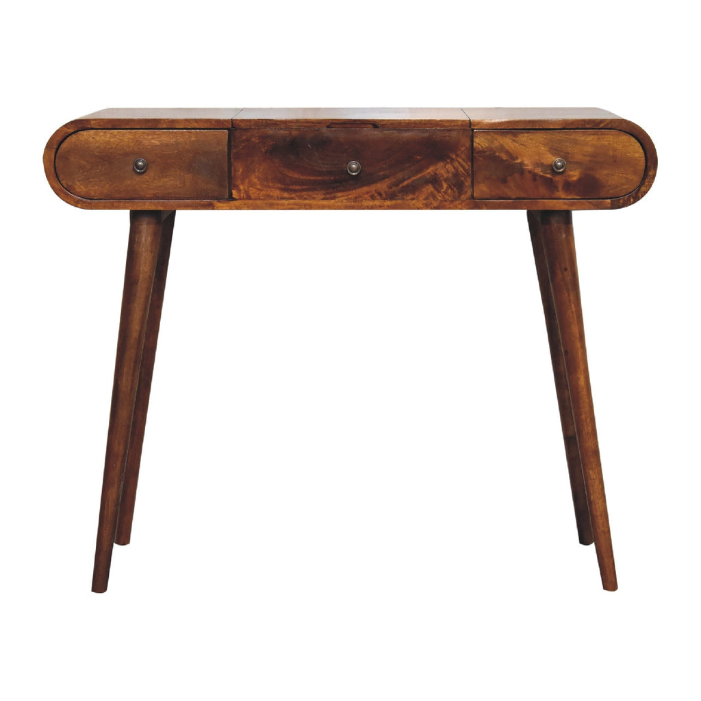 Solid Mango Wood Dressing Table with Folding Mirror – Chestnut Finish