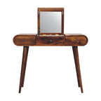 Solid Mango Wood Dressing Table with Folding Mirror – Chestnut Finish