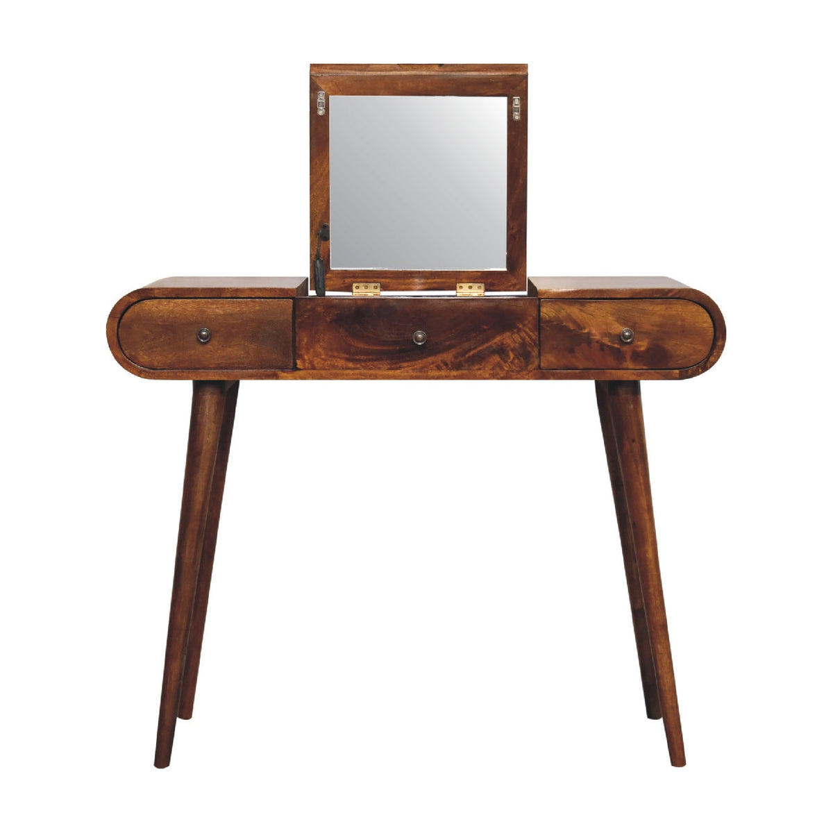 Solid Mango Wood Dressing Table with Folding Mirror – Chestnut Finish
