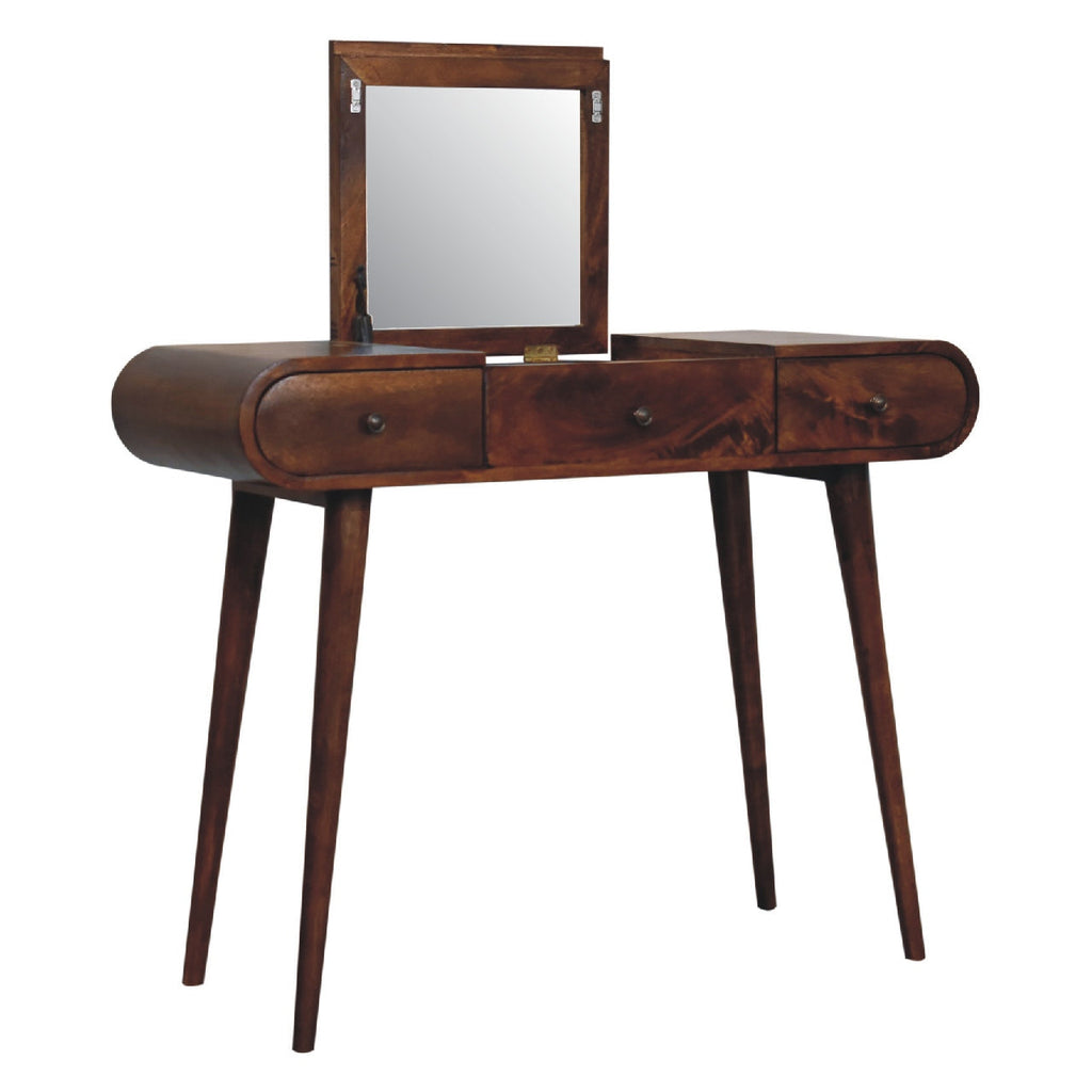 Solid Mango Wood Dressing Table with Folding Mirror – Chestnut Finish
