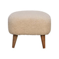 Cream Bouclé Footstool – Cotton Upholstery & Solid Mango Wood Legs