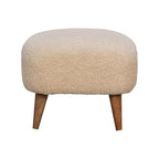 Cream Bouclé Footstool – Cotton Upholstery & Solid Mango Wood Legs