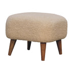 Cream Bouclé Footstool – Cotton Upholstery & Solid Mango Wood Legs