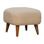 Cream Bouclé Footstool – Cotton Upholstery & Solid Mango Wood Legs