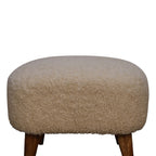 Cream Bouclé Footstool – Cotton Upholstery & Solid Mango Wood Legs