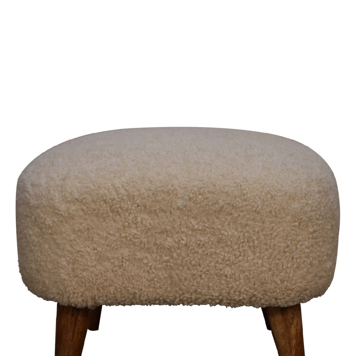 Cream Bouclé Footstool – Cotton Upholstery & Solid Mango Wood Legs