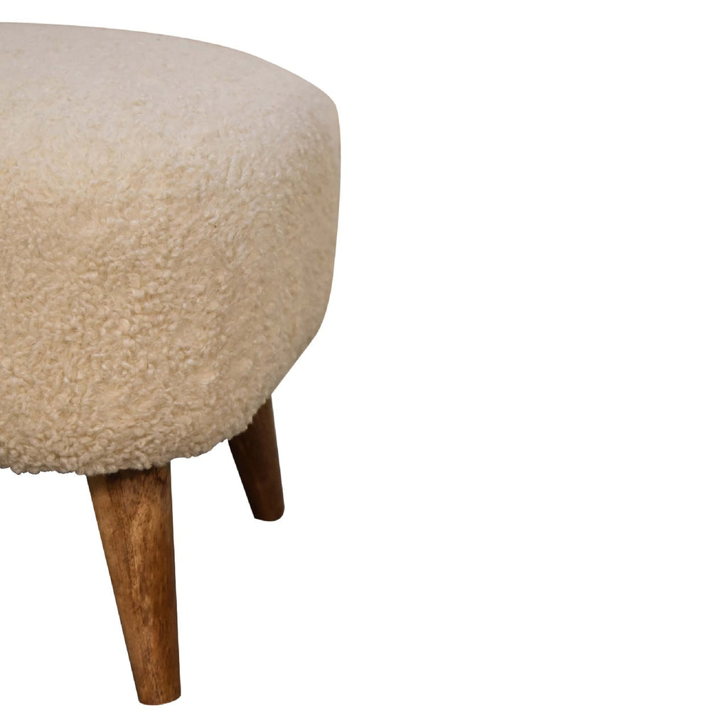 Cream Bouclé Footstool – Cotton Upholstery & Solid Mango Wood Legs