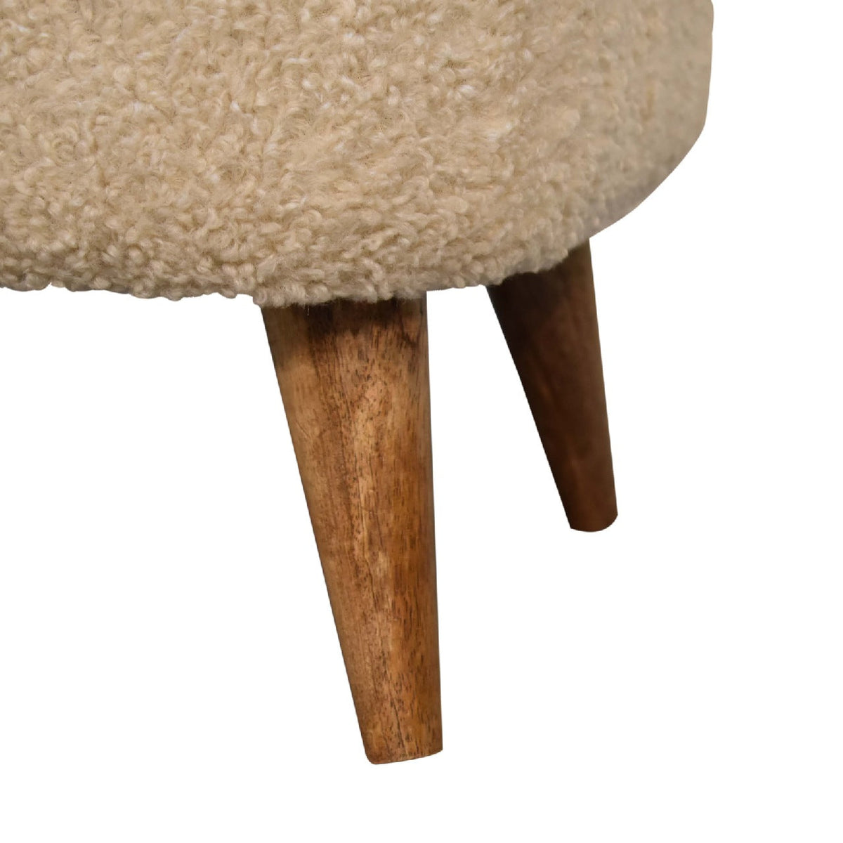 Cream Bouclé Footstool – Cotton Upholstery & Solid Mango Wood Legs