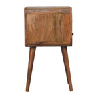 Mini Curved Solid Mango Wood Nightstand – Oak-Ish Finish, Drawer & Open Shelf