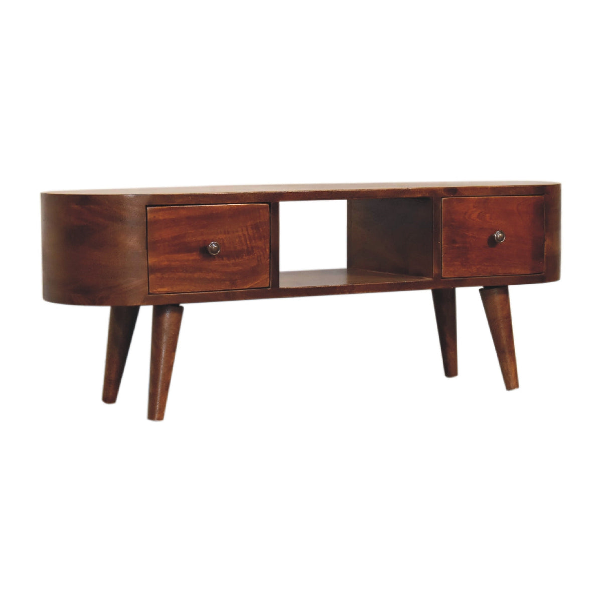 Rounded Solid Mango Wood Media Console – Chestnut Finish