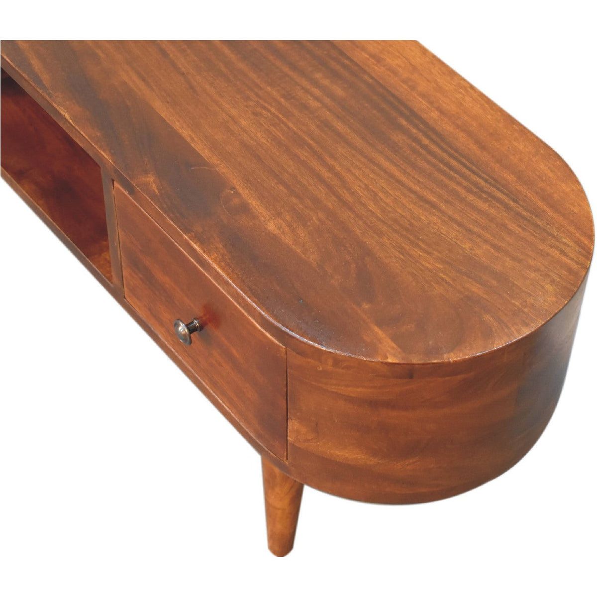 Rounded Solid Mango Wood Media Console – Chestnut Finish
