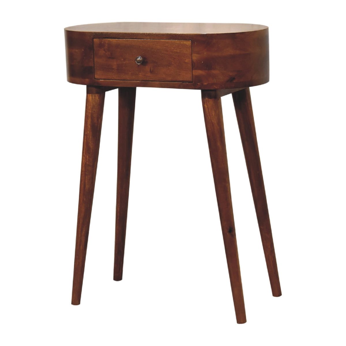 Mini Solid Mango Wood Console Table – Chestnut Finish, Compact 1-Drawer Design