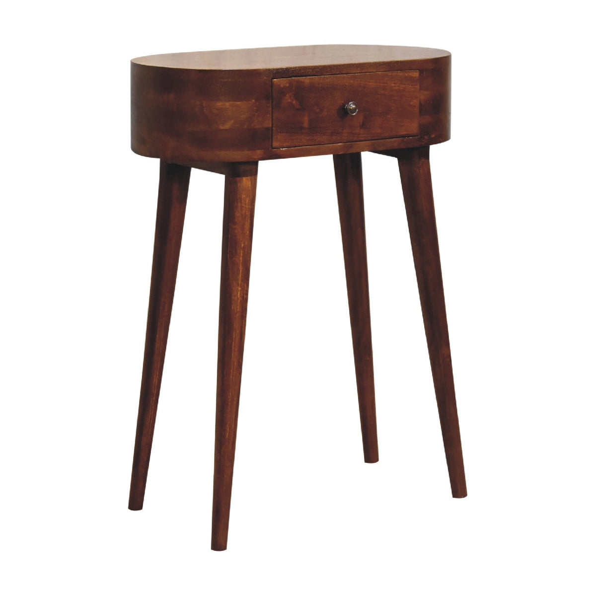 Mini Solid Mango Wood Console Table – Chestnut Finish, Compact 1-Drawer Design