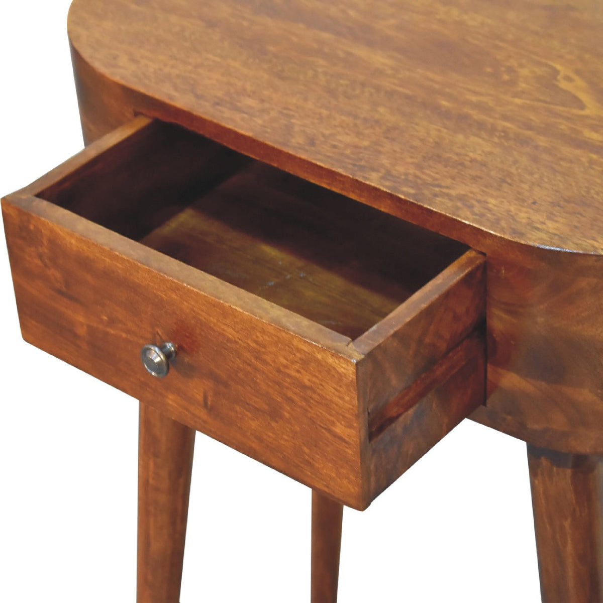 Mini Solid Mango Wood Console Table – Chestnut Finish, Compact 1-Drawer Design